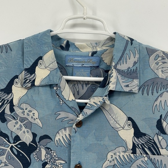 Bermuda Bay Short Sleeve Silk Camp Shirt Sz L Blue Tropical Tuscan Resort Aloha - Picture 2 of 9